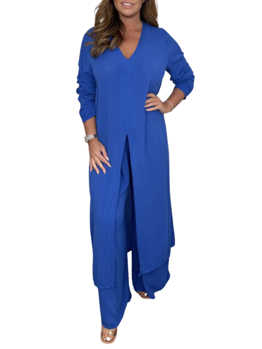 2 Pieces Casual Suit With Long Top And Trouser-Cozy Knit Sets