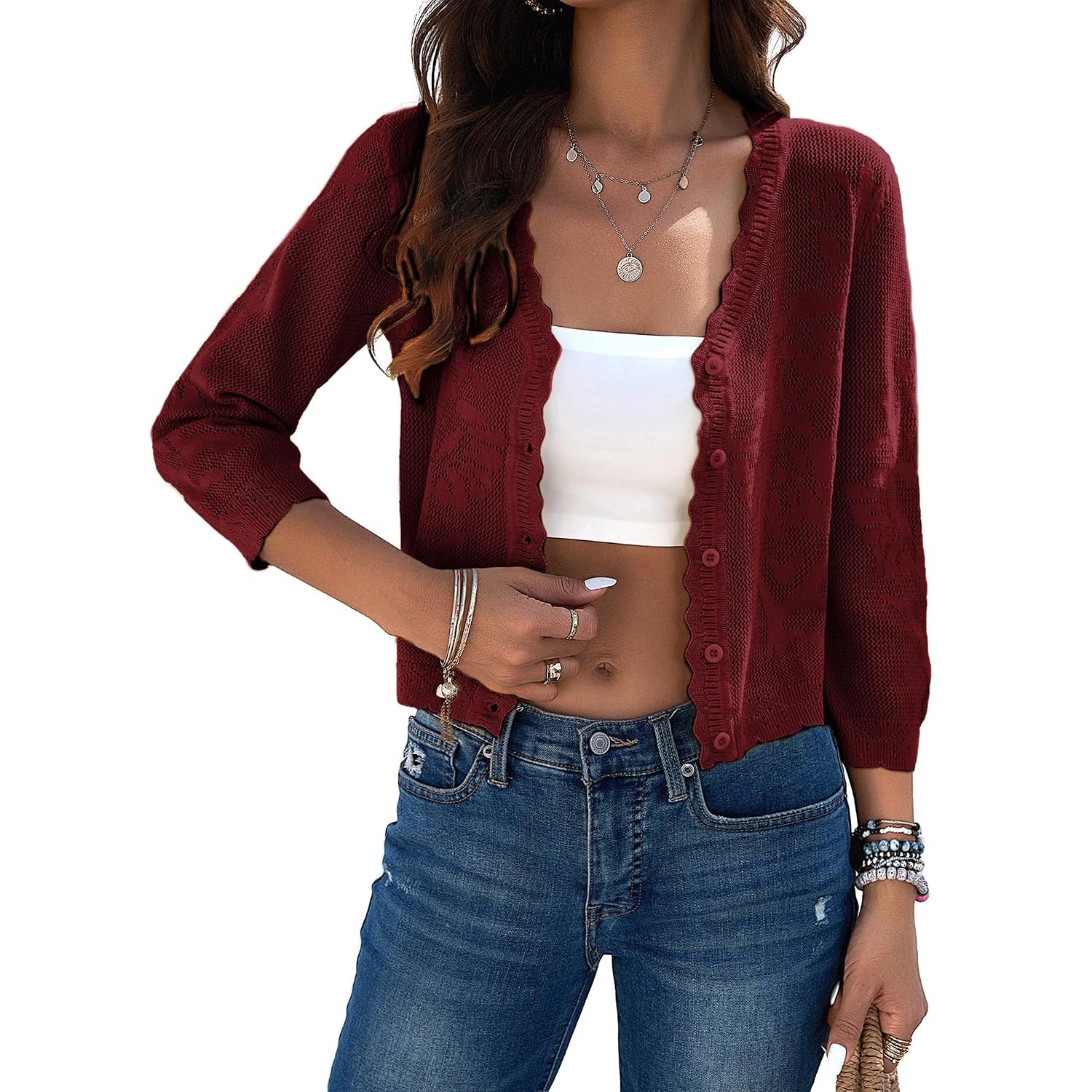 Casual Crop Crochet Shrug Cardigan For Women