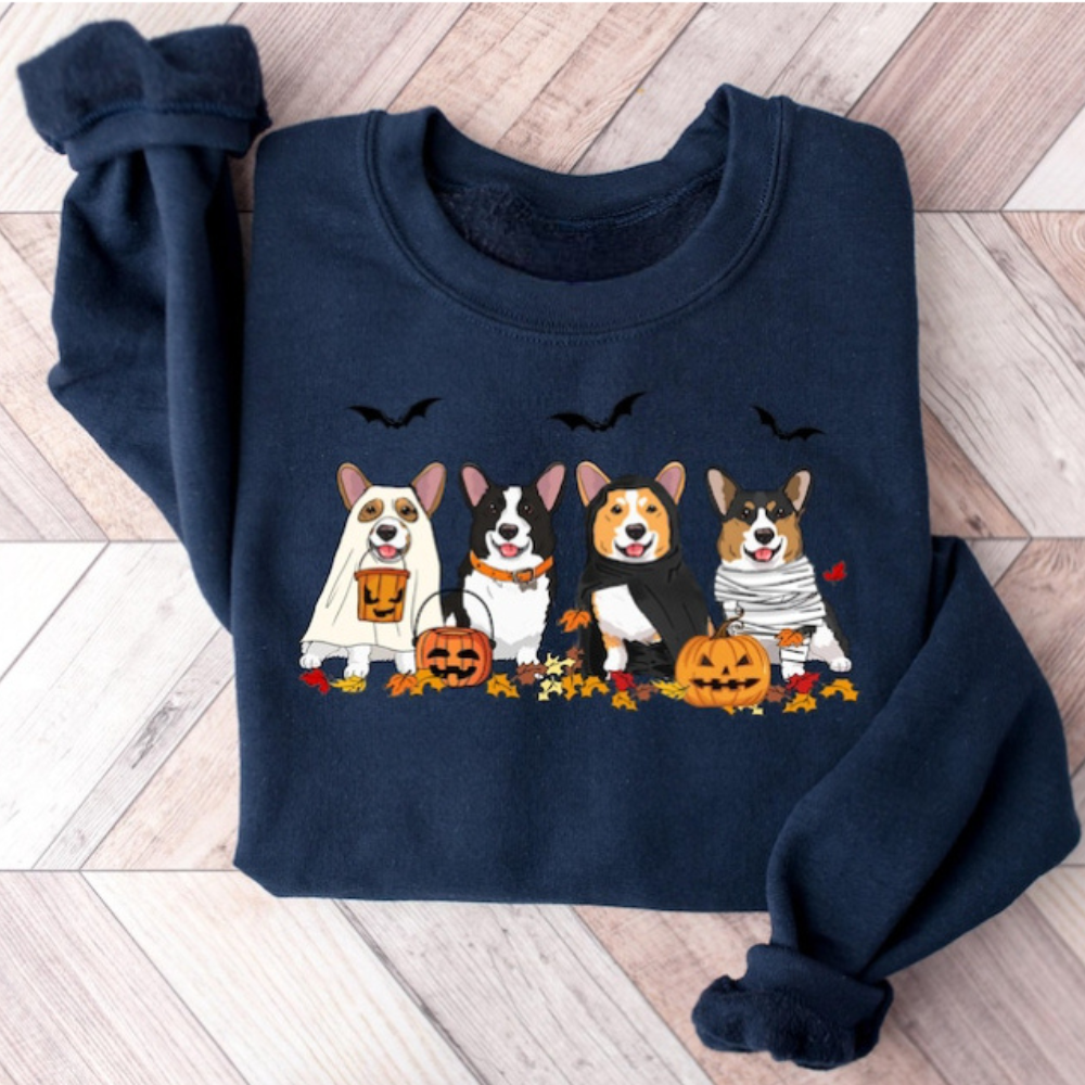 Embroidered Halloween Dog Printed Sweatshirt-Cozy Knit Sets