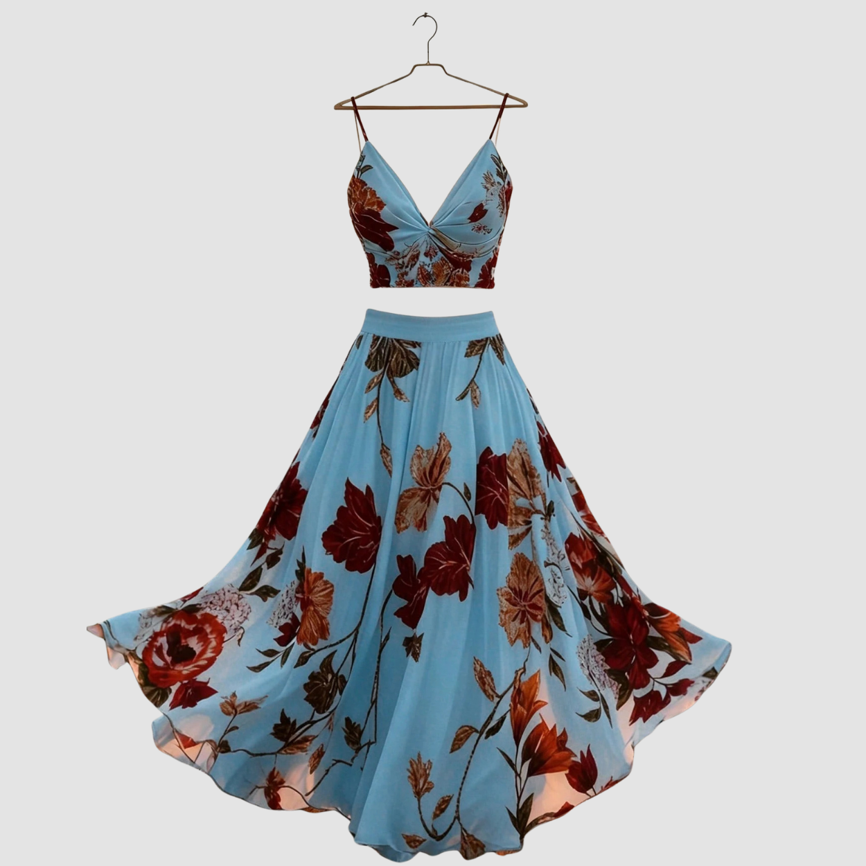 2 Piece Floral Camisole And Mini Skirt For Women