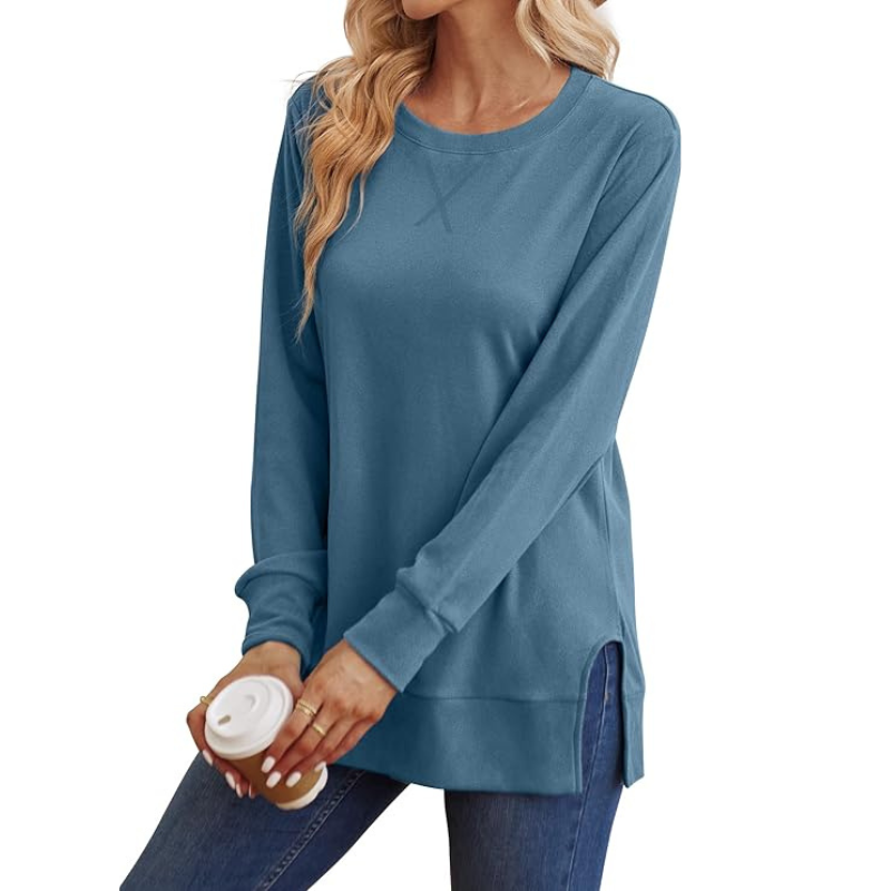 Side Split Long Sleeve Sweatshirt For Women