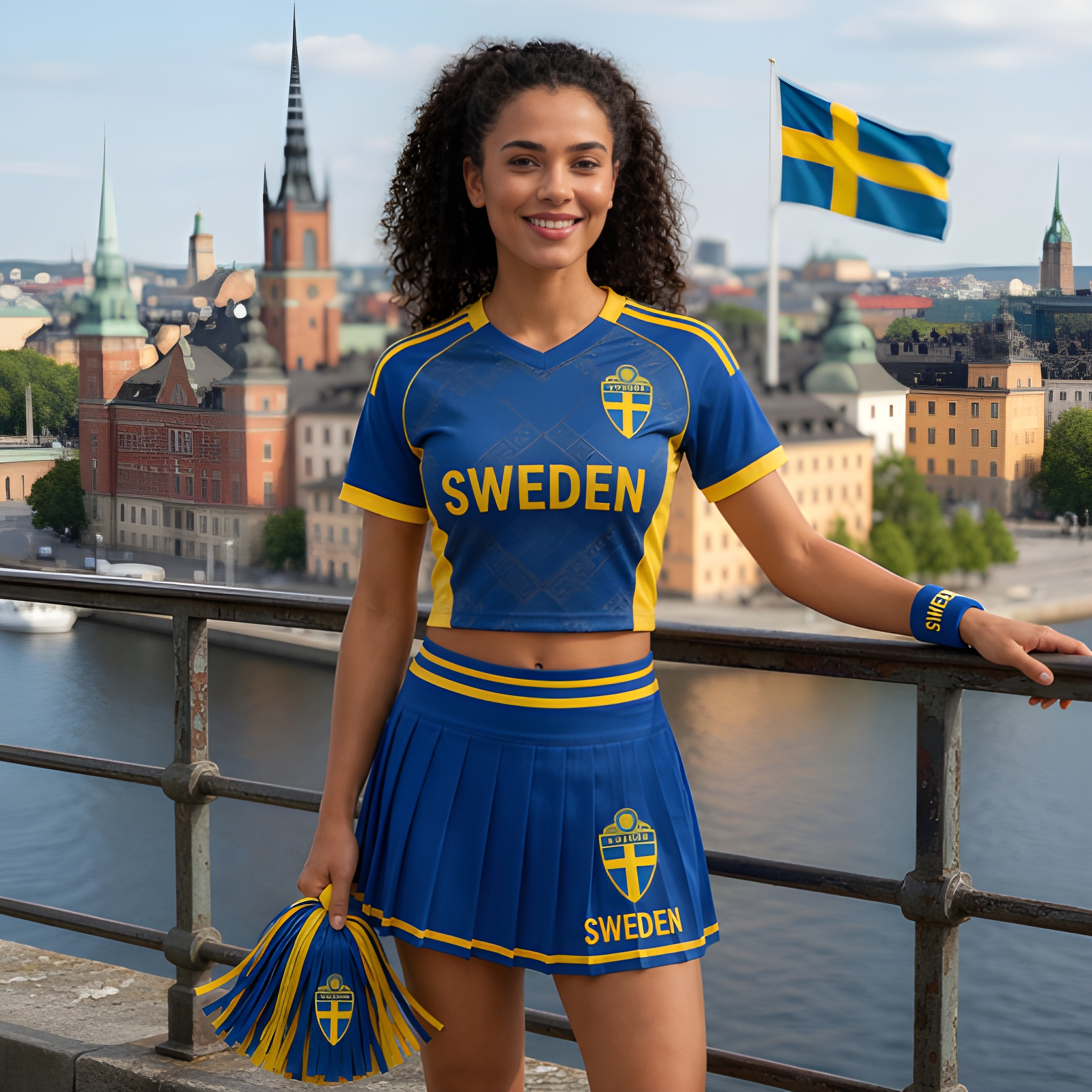 FIFA 2026 Sweden Football Themed Two Piece Skirt Set For Women