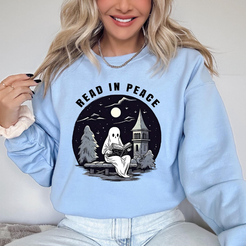Halloween Read In Peace Printed Sweatshirt-Cozy Knit Sets
