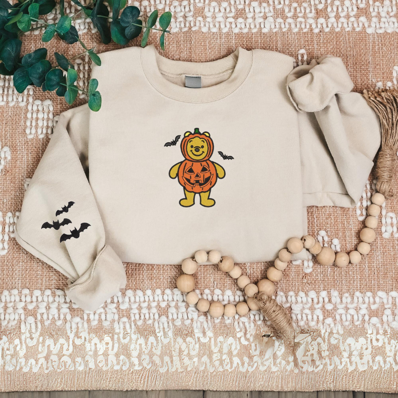 Winnie The Pooh Halloween Pumpkin Bear Printed Sweatshirt-Cozy Knit Sets