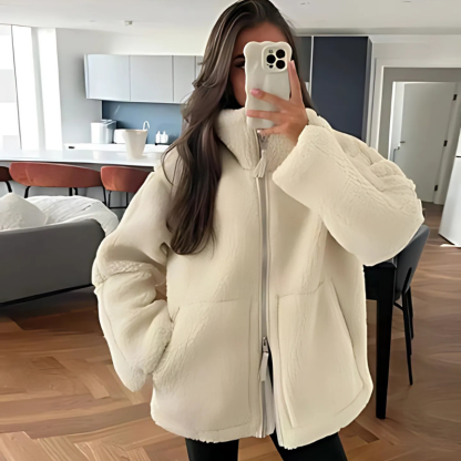 Sherpa Zippered Jacket With Pockets-Cozy Knit Sets