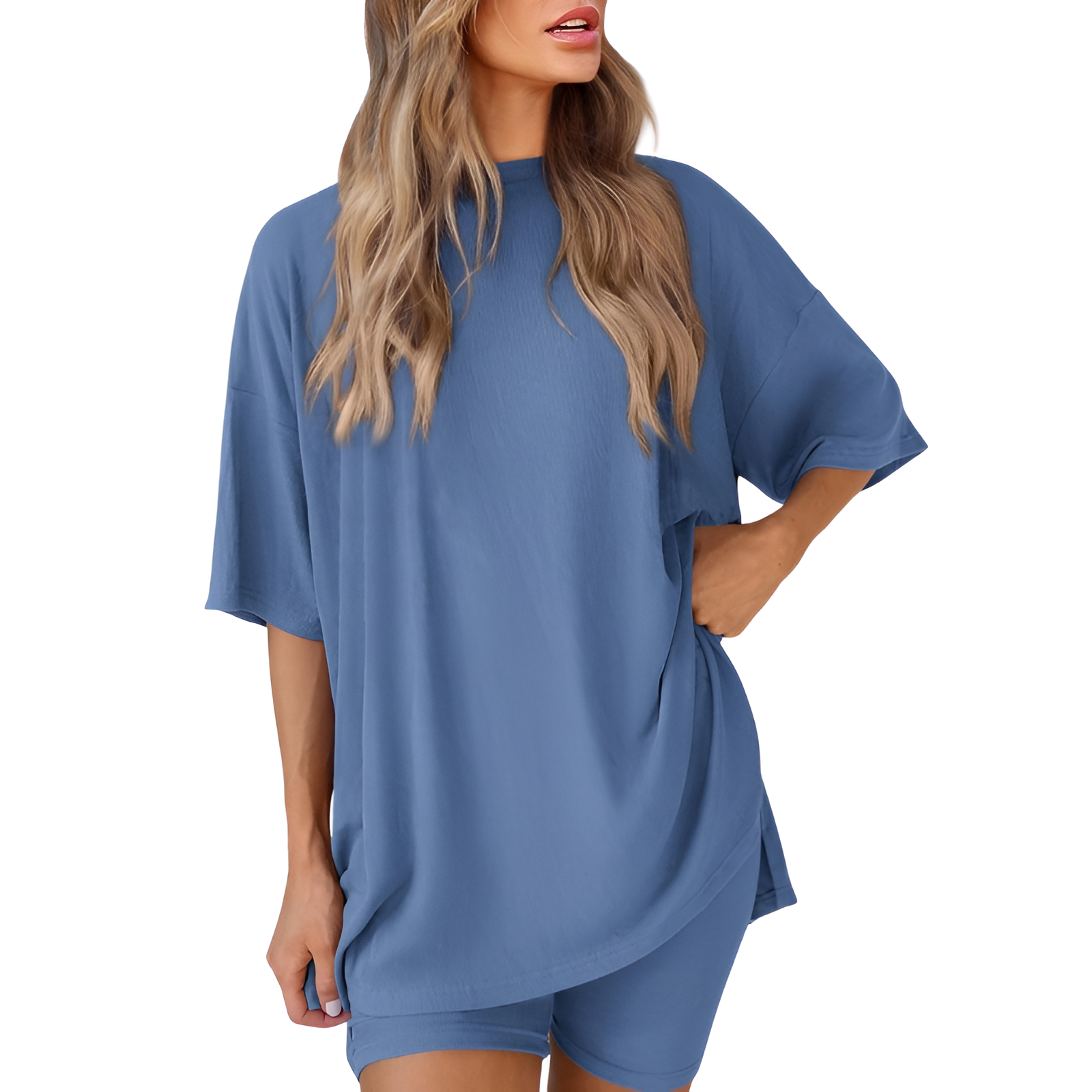 Two Piece Lounge Sets For Women With Oversized T Shirt And Biker Shorts