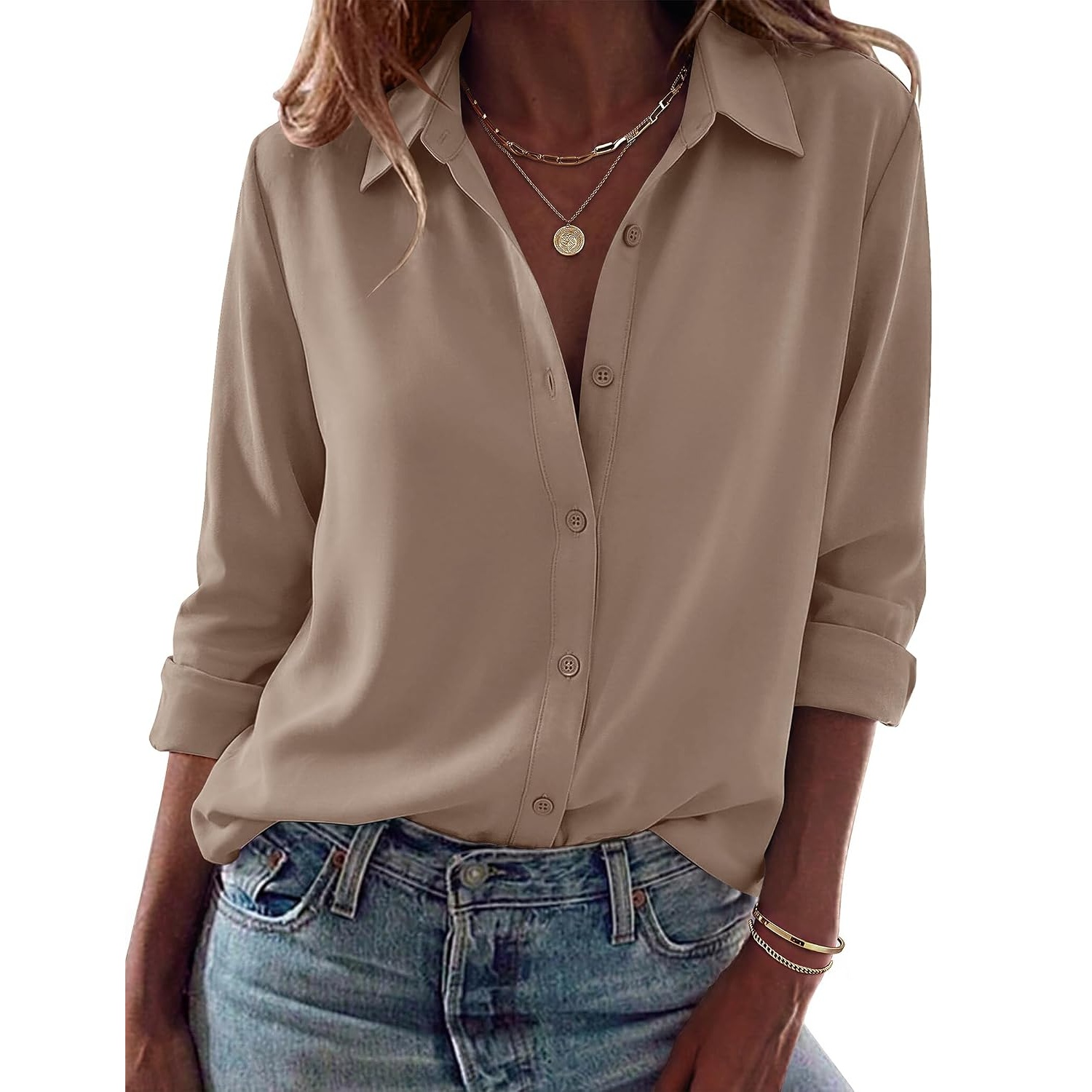 Casual Long Sleeve Button Down Blouse For Women