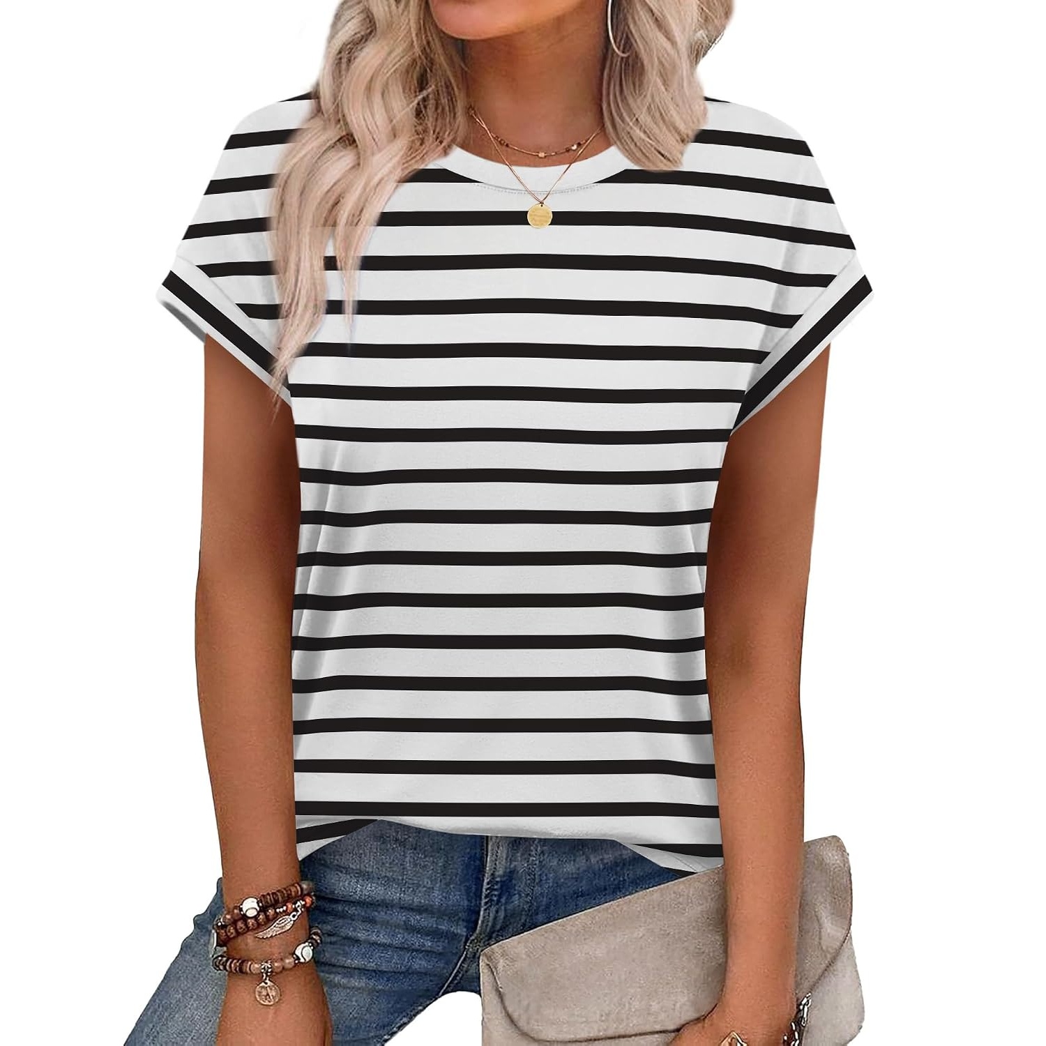 Summer Short Sleeve Crew Tunic T Shirts  For Women