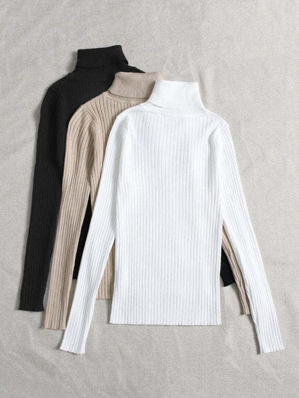 3 Pieces Turtle Collar Knit Sweater-Cozy Knit Sets