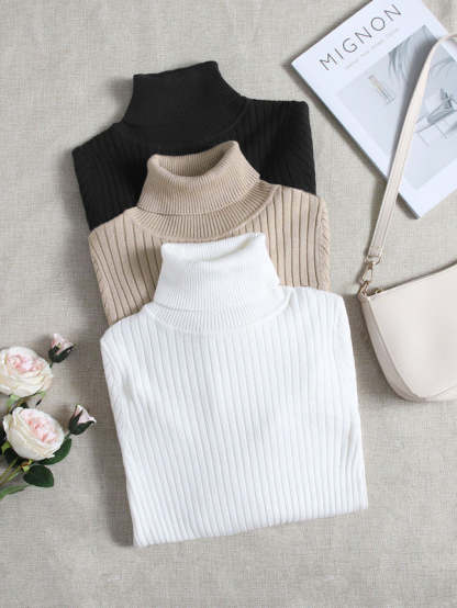 3 Pieces Turtle Collar Knit Sweater-Cozy Knit Sets