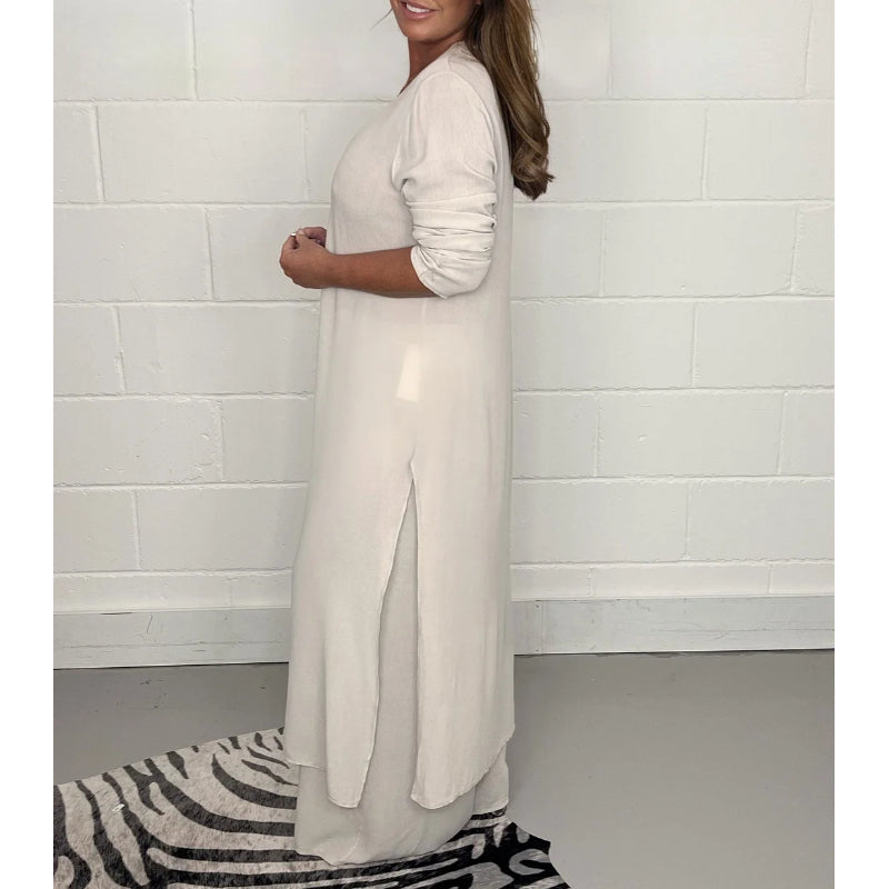 2 Pieces Casual Suit With Long Top And Trouser-Cozy Knit Sets