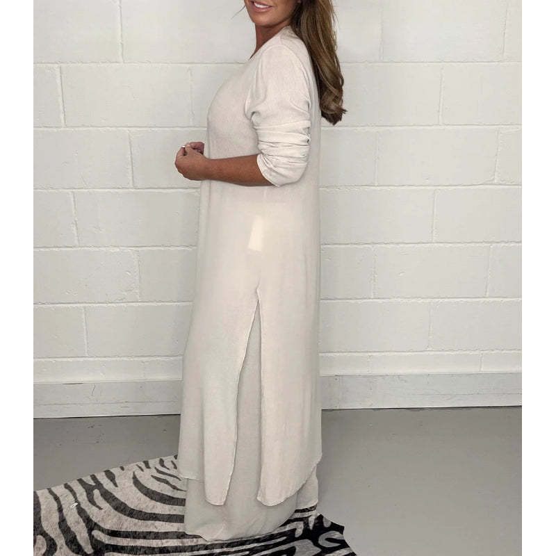 2 Pieces Casual Suit With Long Top And Trouser-Cozy Knit Sets