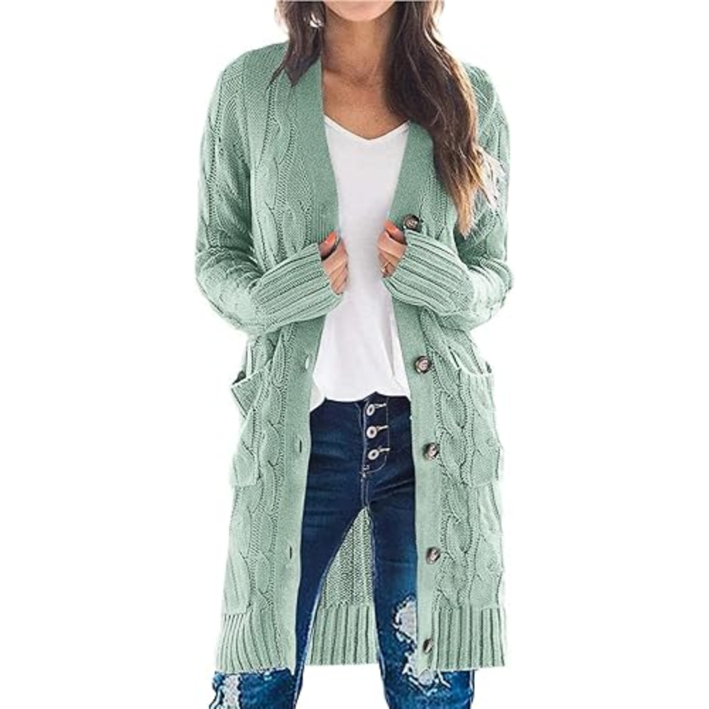 Long Sleeve Cable Knit Long Cardigan for Women