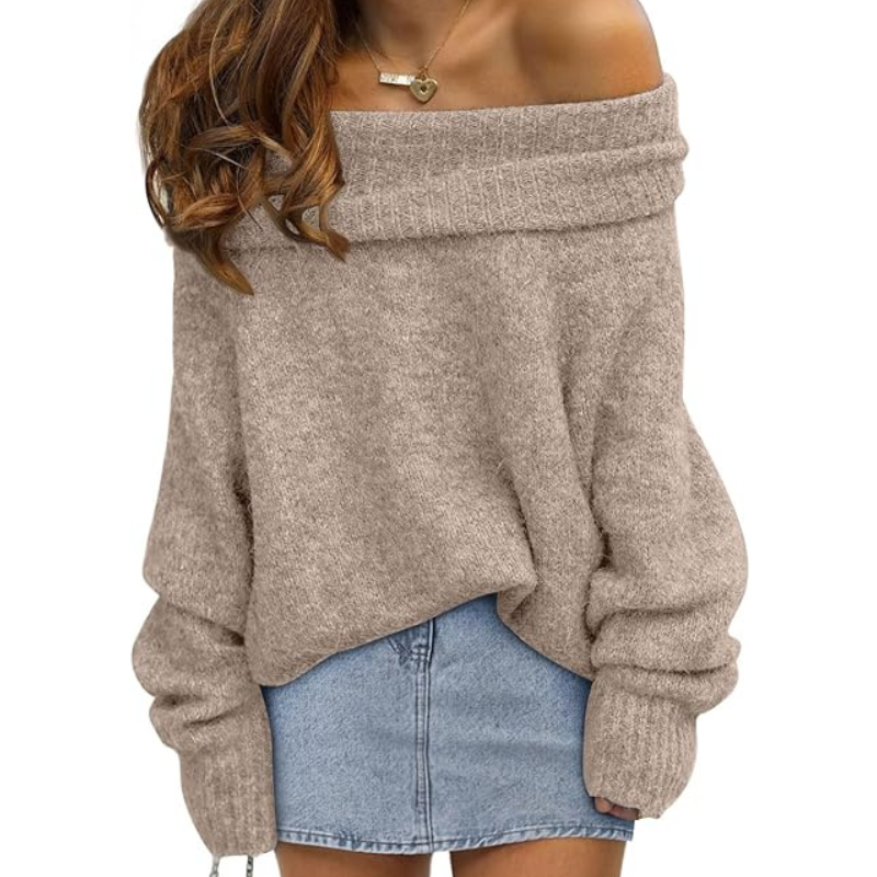 Womens Off The Shoulder Sweater Oversized Batwing Sleeve Loose Pullover Sweaters Tops