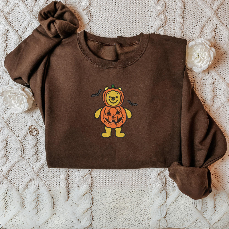 Winnie The Pooh Halloween Pumpkin Bear Printed Sweatshirt-Cozy Knit Sets