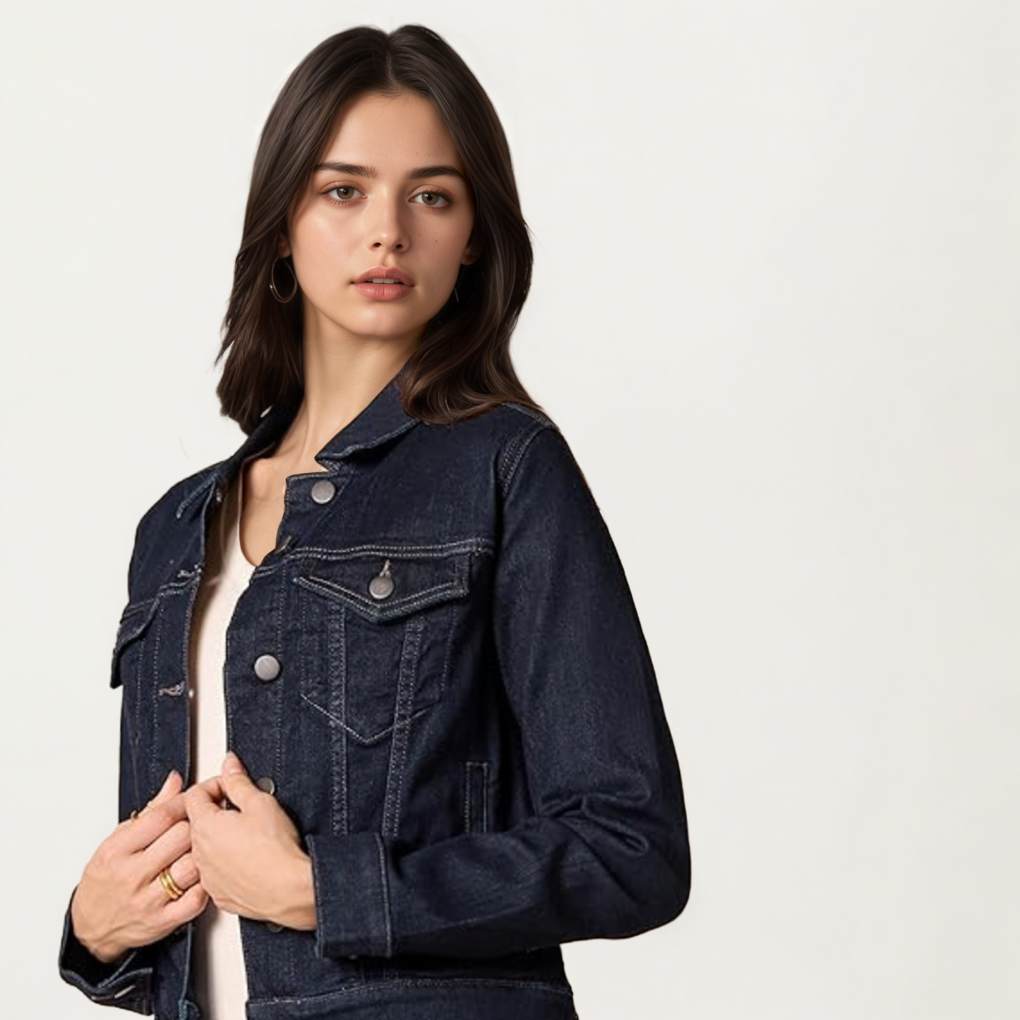 Women Classic Front Button with Pockets Denim Jacket