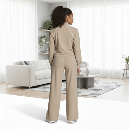 Full Zip Black Jumpsuit With Contrast White Piping