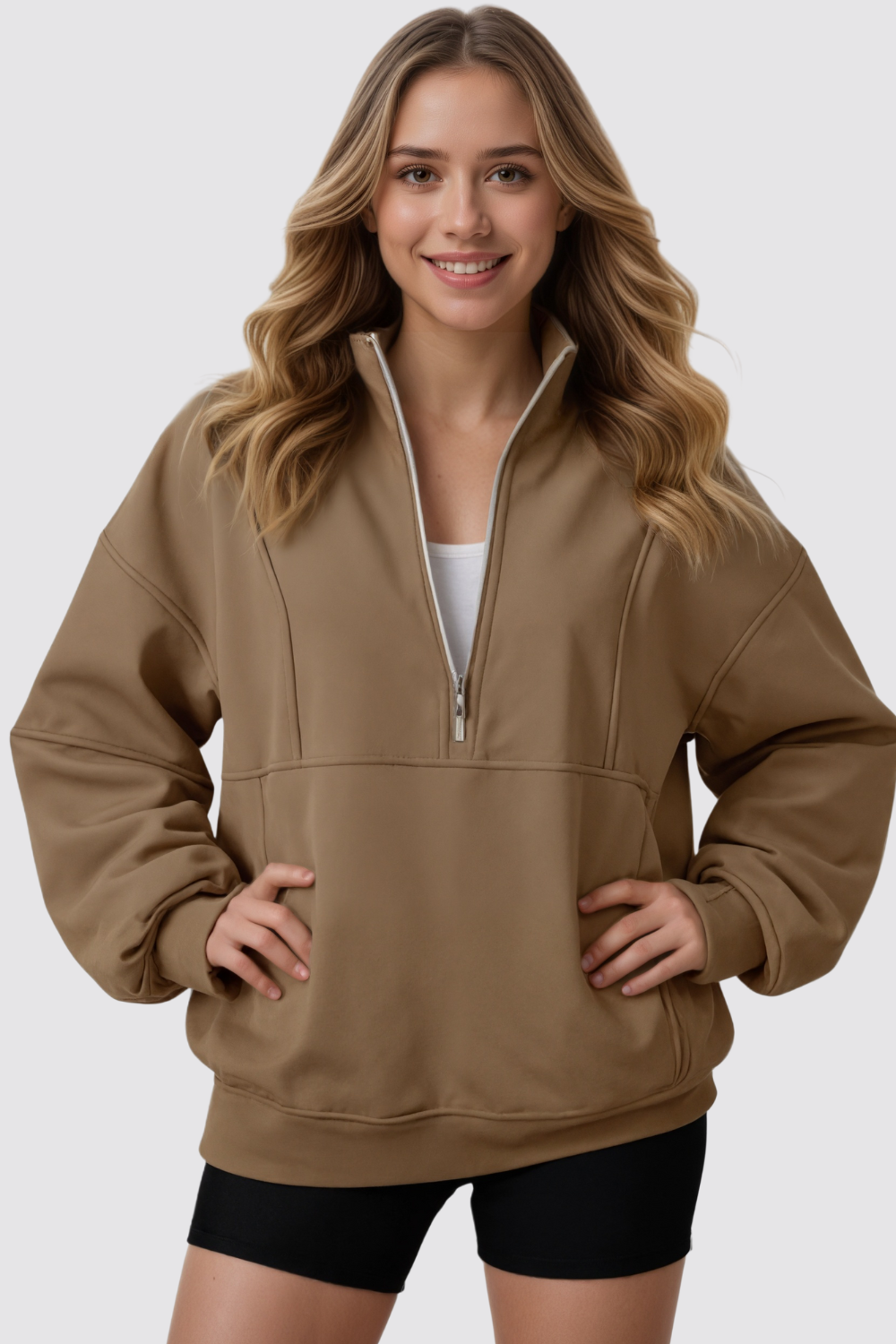 Quarter Zip Oversized Fleece Sweatshirt Cozy Pullover Hoodie