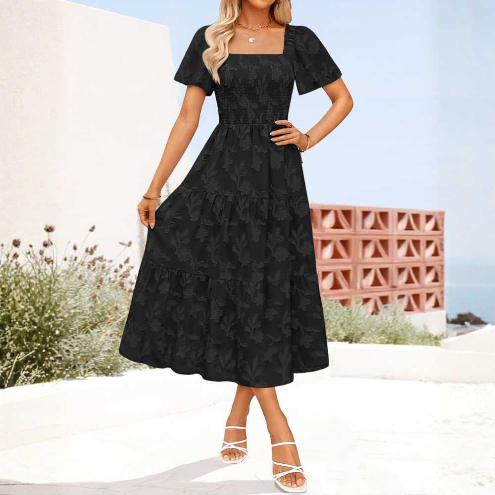 Boho Floral Flowy Midi Vacation Dress For Women