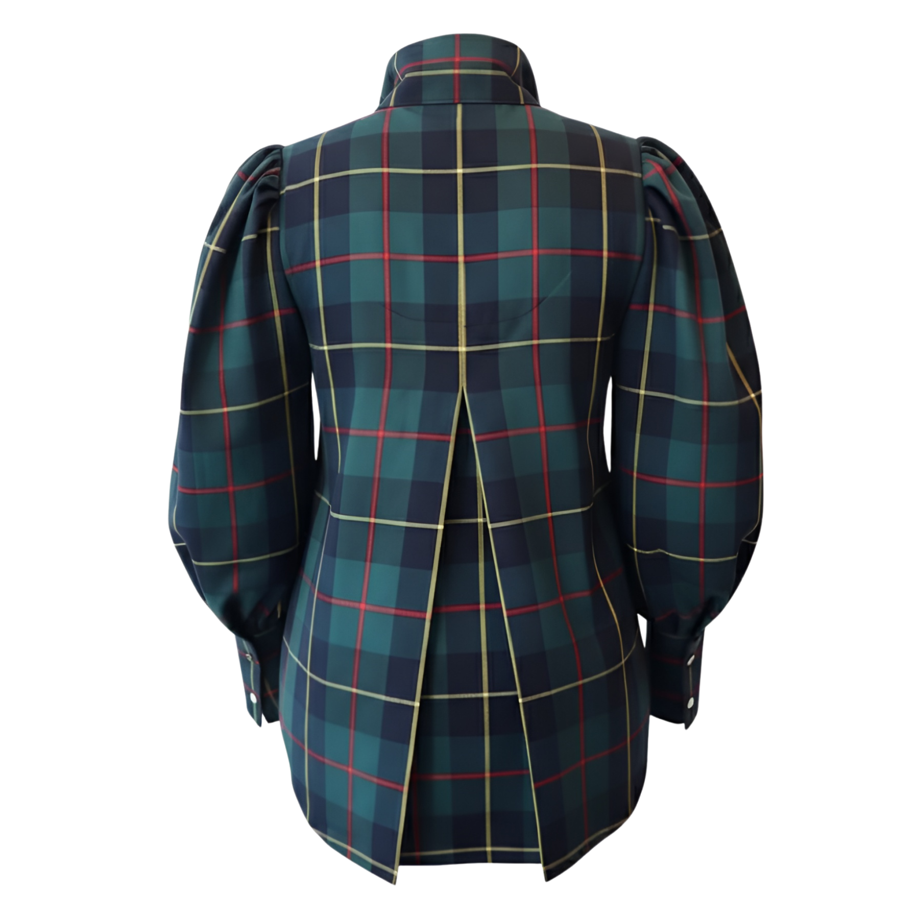 Puff Sleeve Button Front Checked Casual Top