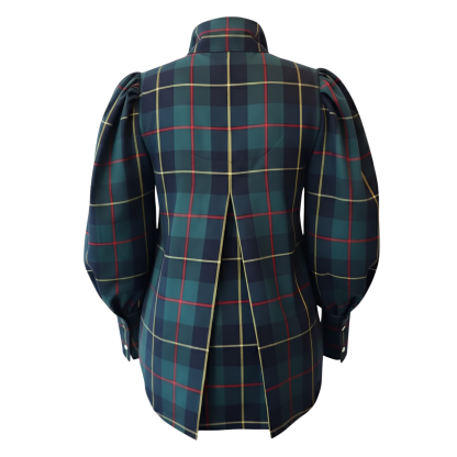 Puff Sleeve Button Front Checked Casual Top