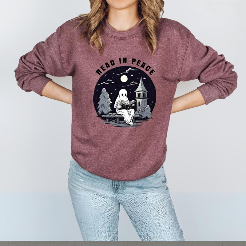 Halloween Read In Peace Printed Sweatshirt-Cozy Knit Sets