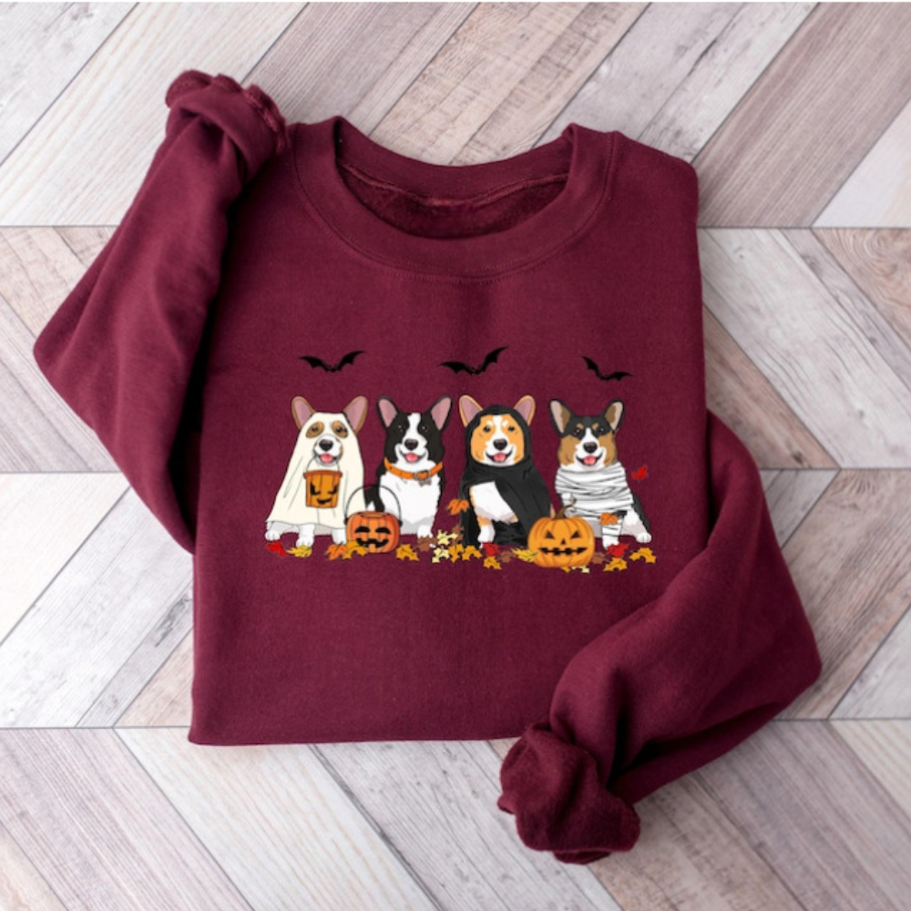 Embroidered Halloween Dog Printed Sweatshirt-Cozy Knit Sets