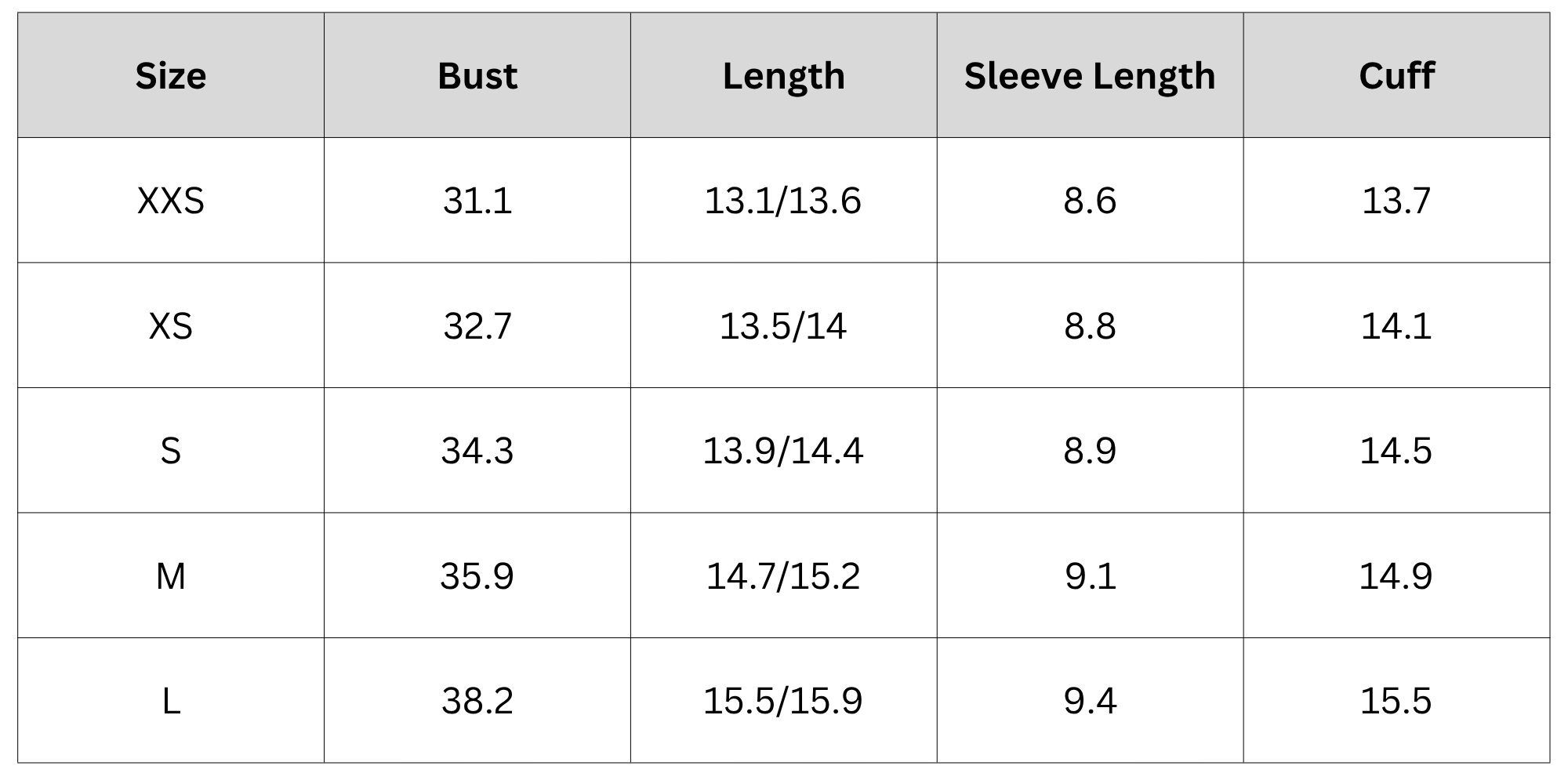 Size Chart