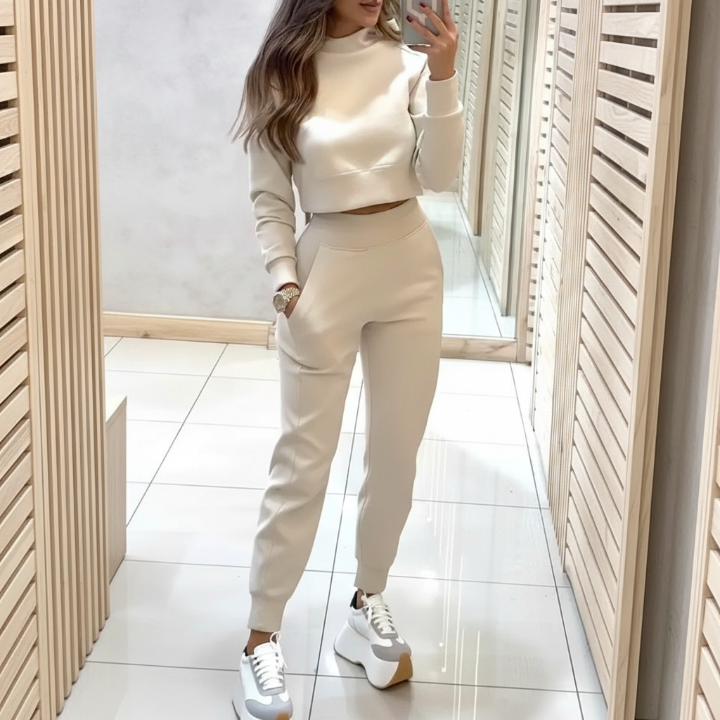 Women High Collar Long Sleeve Autumn and Winter Casual Sweater Suit