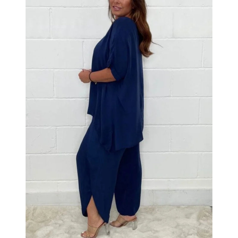 2 Piece Floaty Sleeved Trouser Set-Cozy Knit Sets