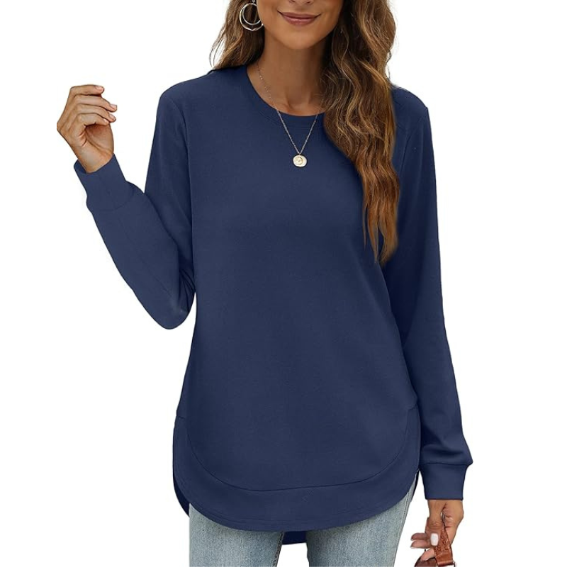 Sweatshirt Crewneck Long Sleeve Shirts High Low Tops Curved Hem For Womens