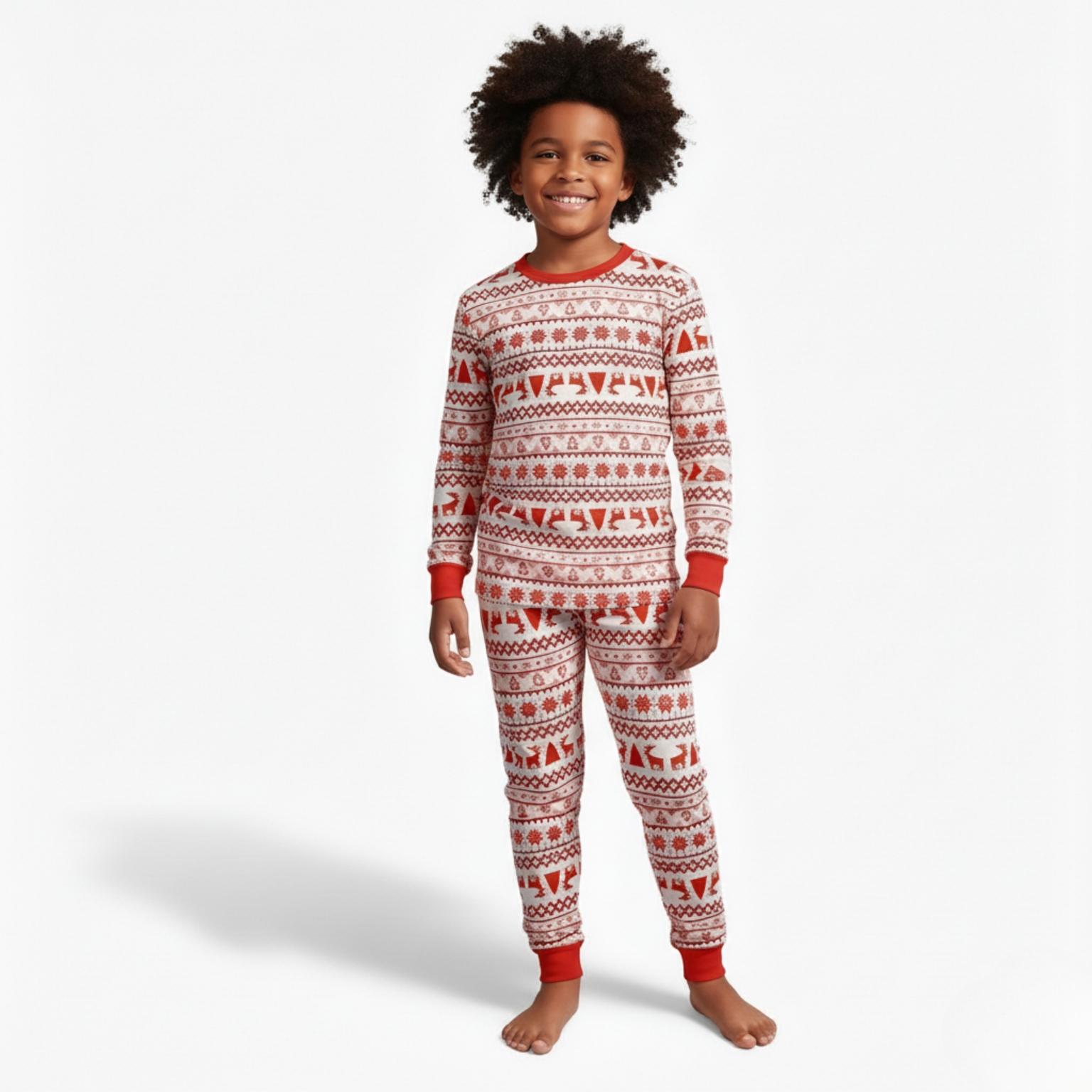 Geometric Reindeer And Tree Pattern Family Matching Christmas Pajama Set