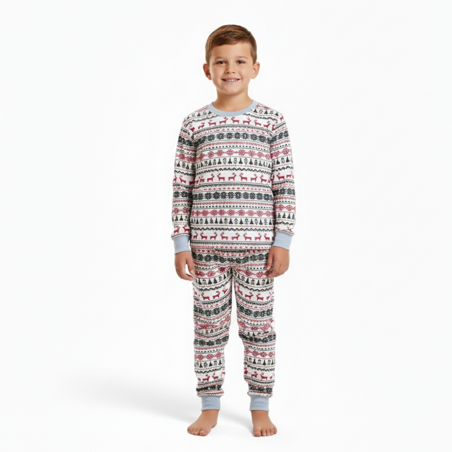 Geometric Reindeer Pattern Family Matching Christmas Pajama Set