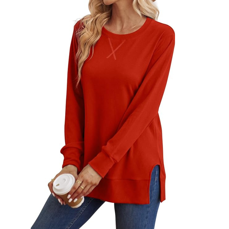 Side Split Long Sleeve Sweatshirt For Women