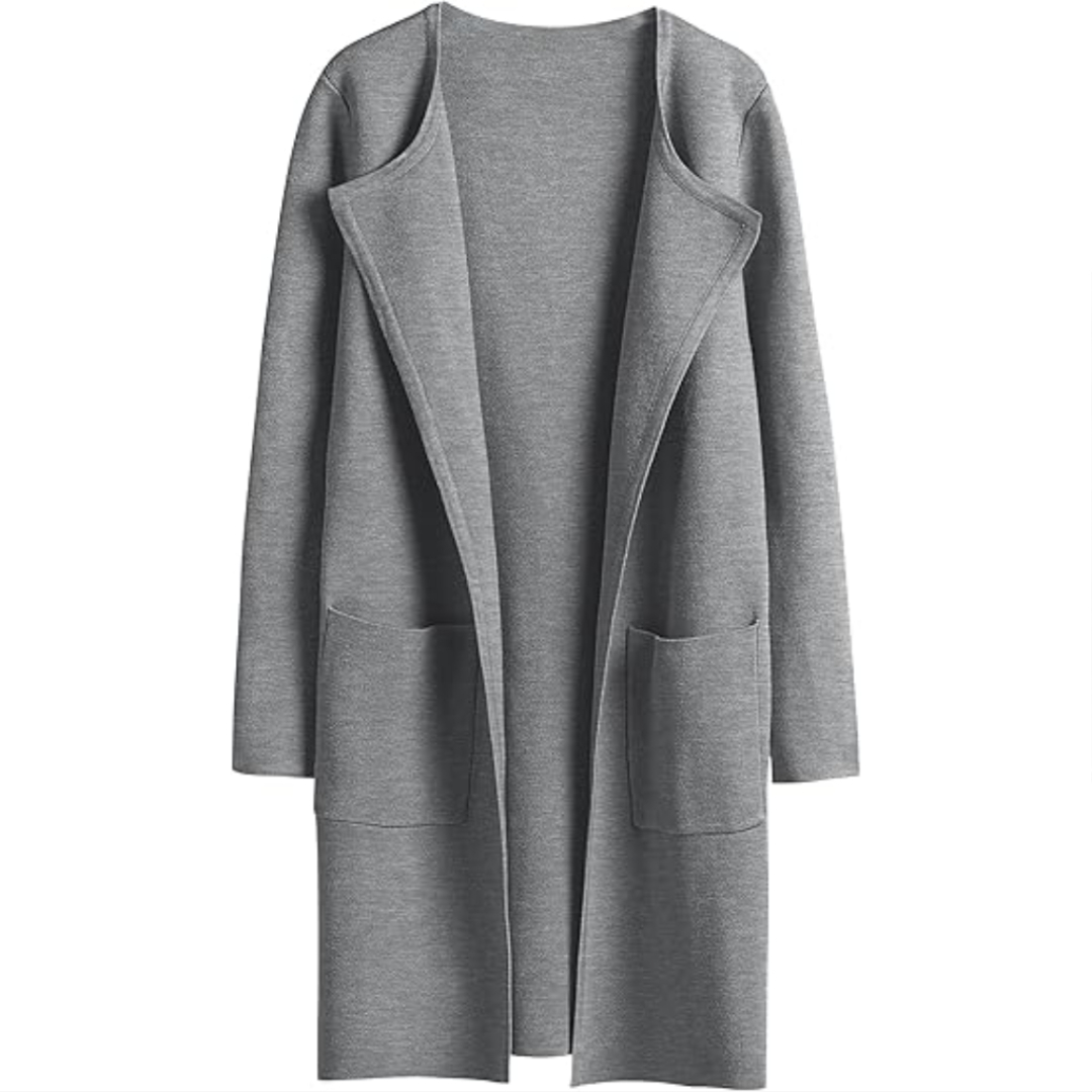 Open Front Knit Long Cardigan Coat With Pockets For Women