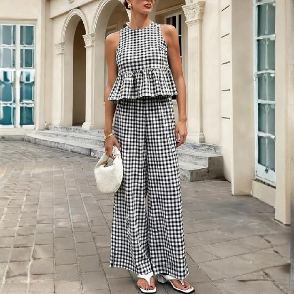 Gingham Plaid Peplum Tank Top Matching Set