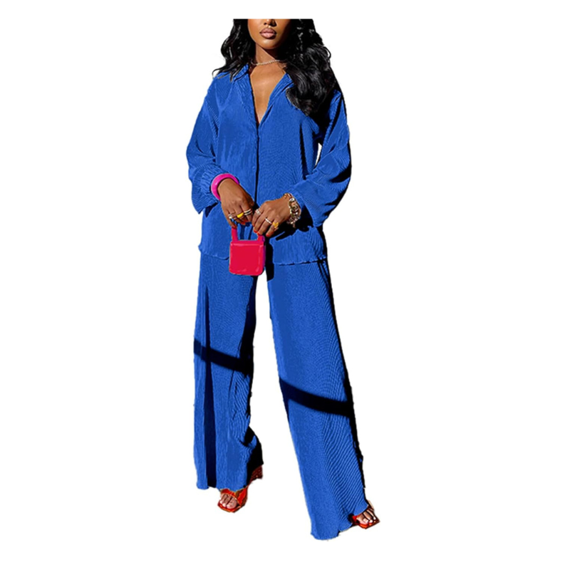 Flare Pleated Wide Leg Pants Co-Ord Sets-Cozy Knit Sets