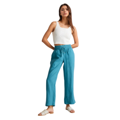 Women European Linen Wide Leg Pants