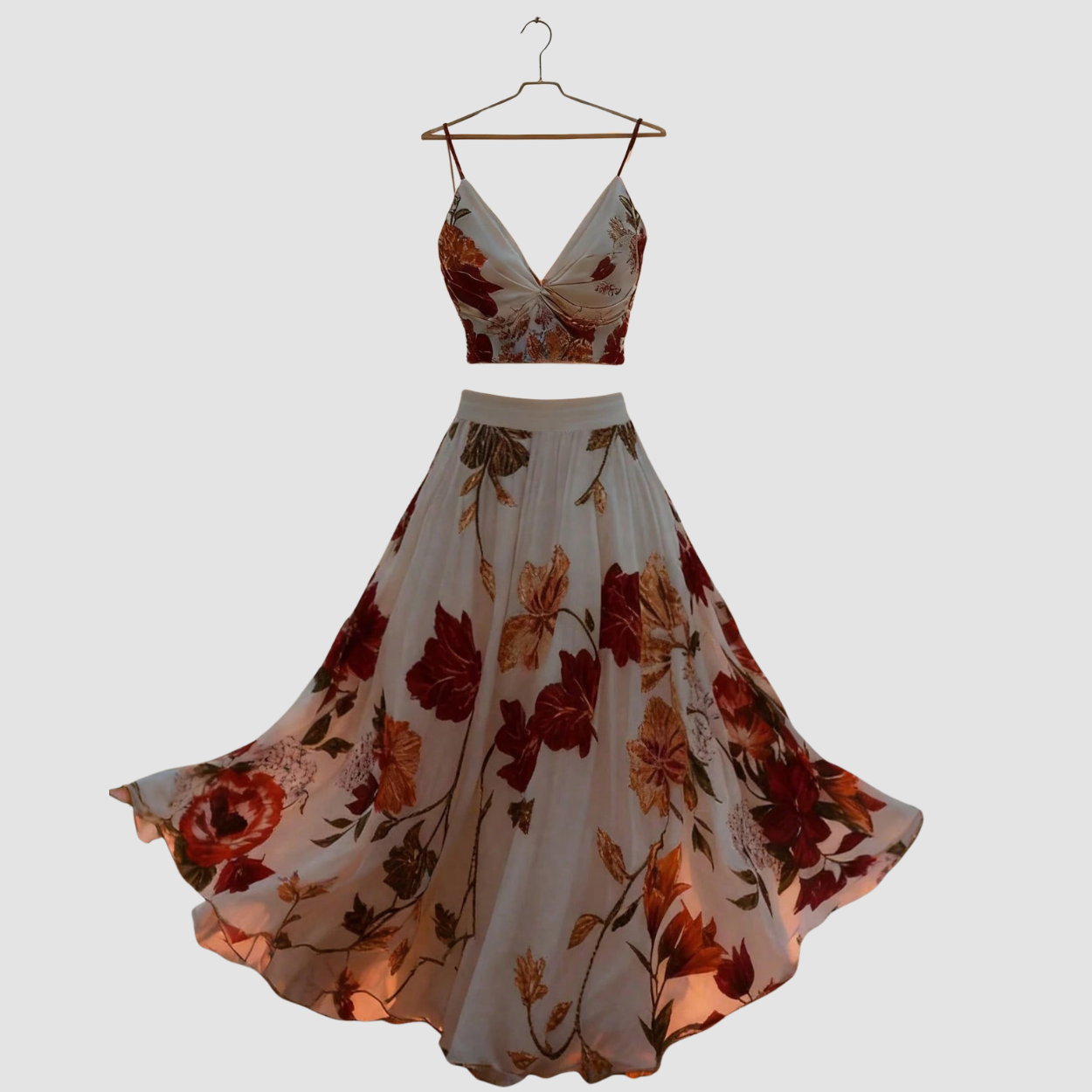 2 Piece Floral Camisole And Mini Skirt For Women