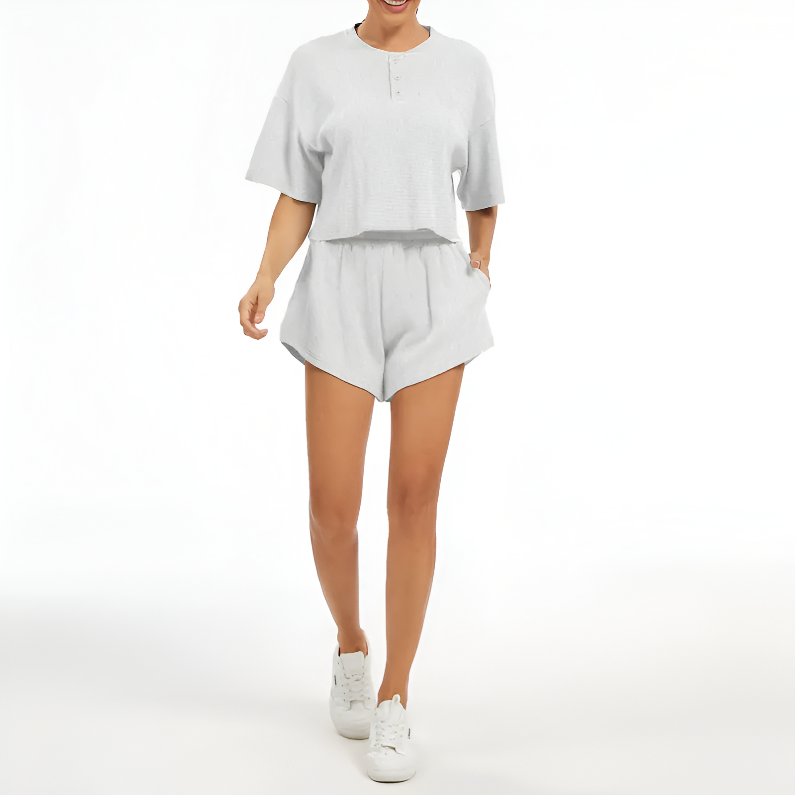 2 Piece Lounge Set With Short Sleeve Top And Shorts For Women