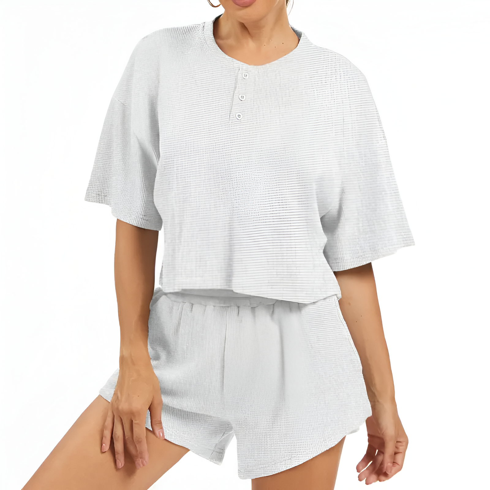 2 Piece Lounge Set With Short Sleeve Top And Shorts For Women