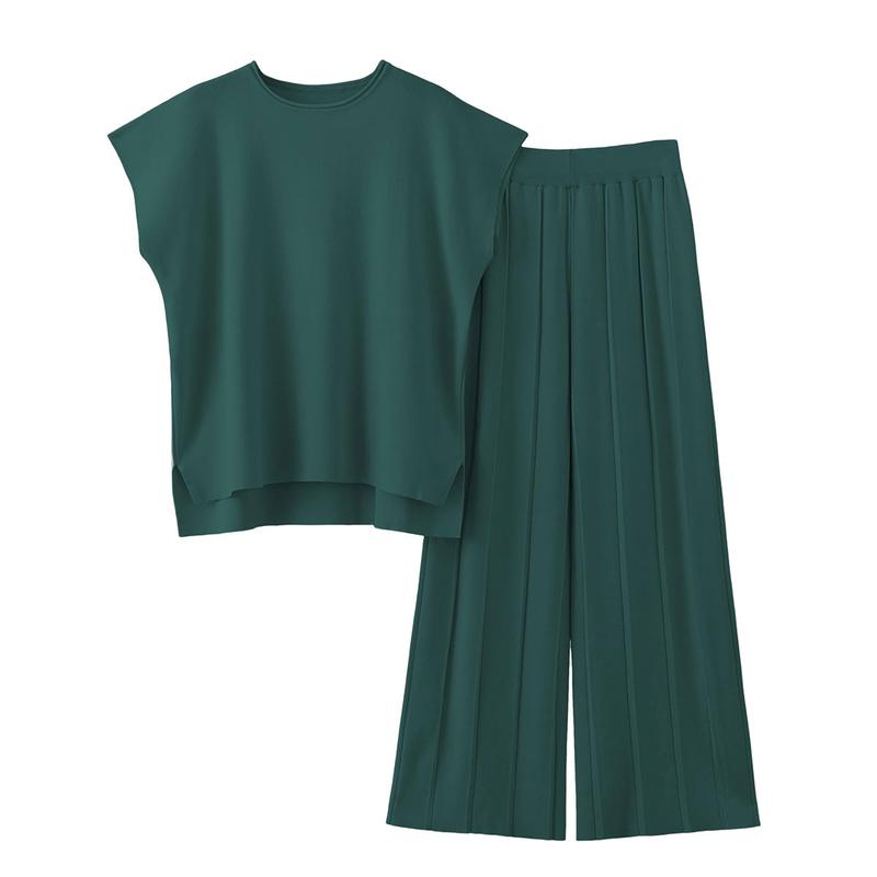 Casual Pleated Set Cap Sleeve Lounge For Women