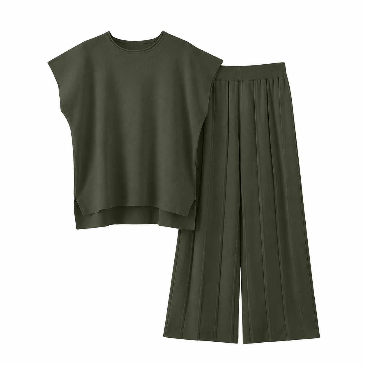 Casual Pleated Set Cap Sleeve Lounge For Women