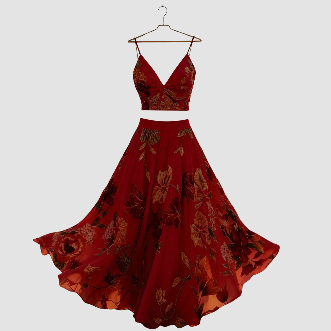 2 Piece Floral Camisole And Mini Skirt For Women