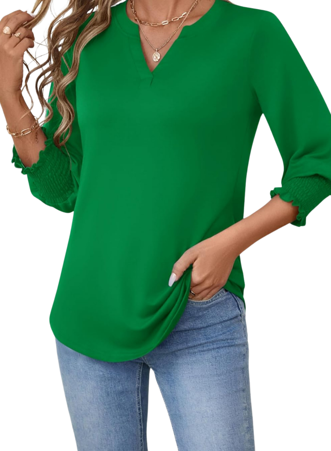 Summer Casual Pullover Tops with V Neck and Ruffle Sleeves