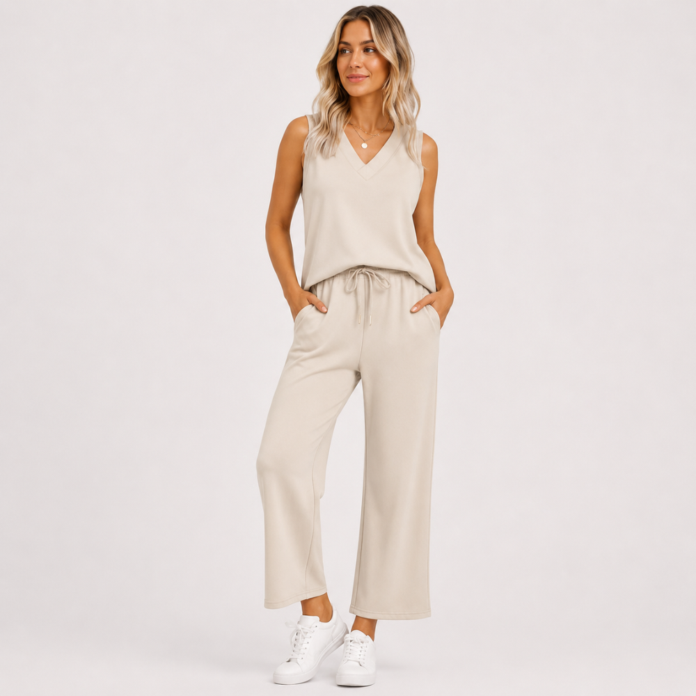 2 Piece Summer Outfits Matching Lounge Set Wide Leg Crop Pants For Women
