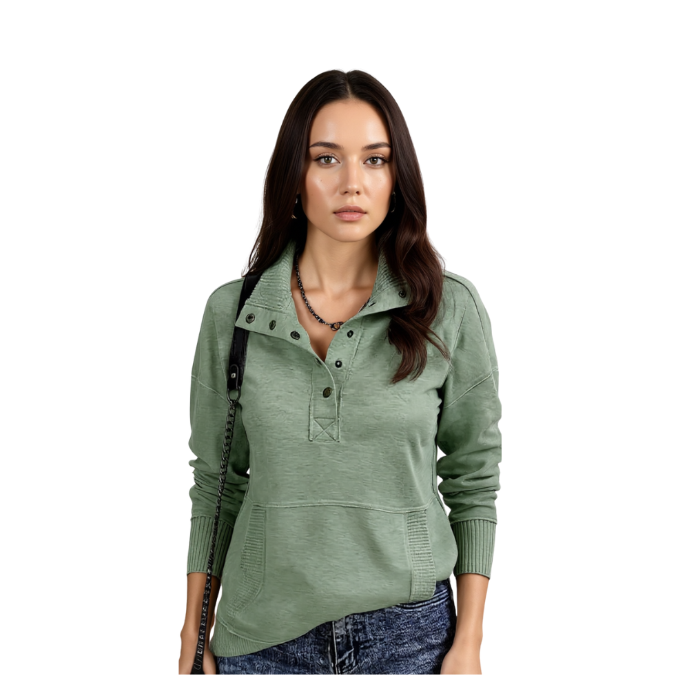 Women Lightweight Long Sleeve Button Loose Pullover Sweatshirt