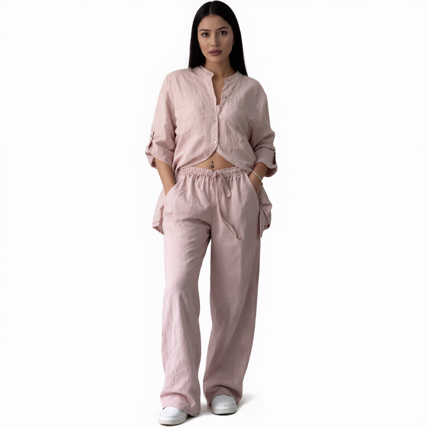 Women V Style Cotton and Linen Casual Suit
