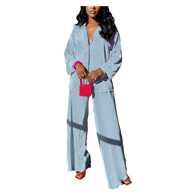 Flare Pleated Wide Leg Pants Co-Ord Sets-Cozy Knit Sets