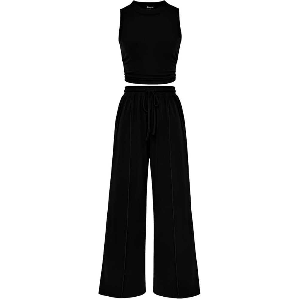 Sleeveless Tank Ribbed Travel Vacation Lounge Wear Outfits